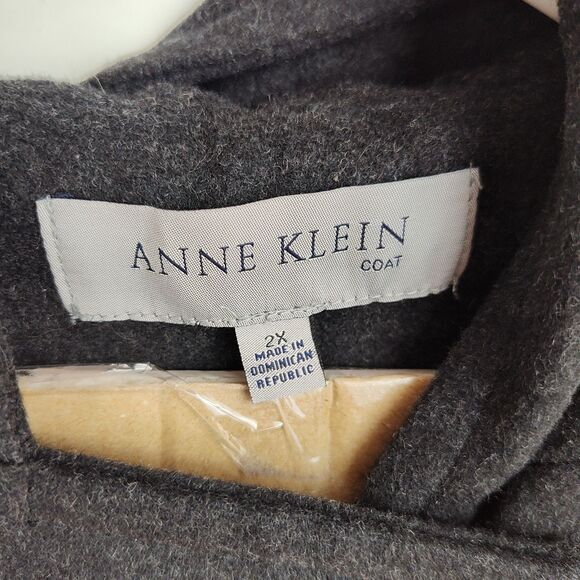 Anne Klein Wool Blend Pea Coat Women's Size 2X Gray Hooded Button Up Lined - Picture 7 of 9